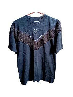 True Vintage Large Fringe T-shirt Single Stitch 80s Fashion Gear Studded